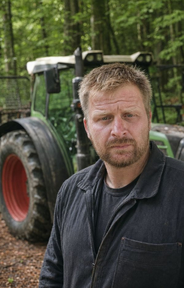 Martin Krenn von KRENN Holz & Forst vor dem Traktor im Wald